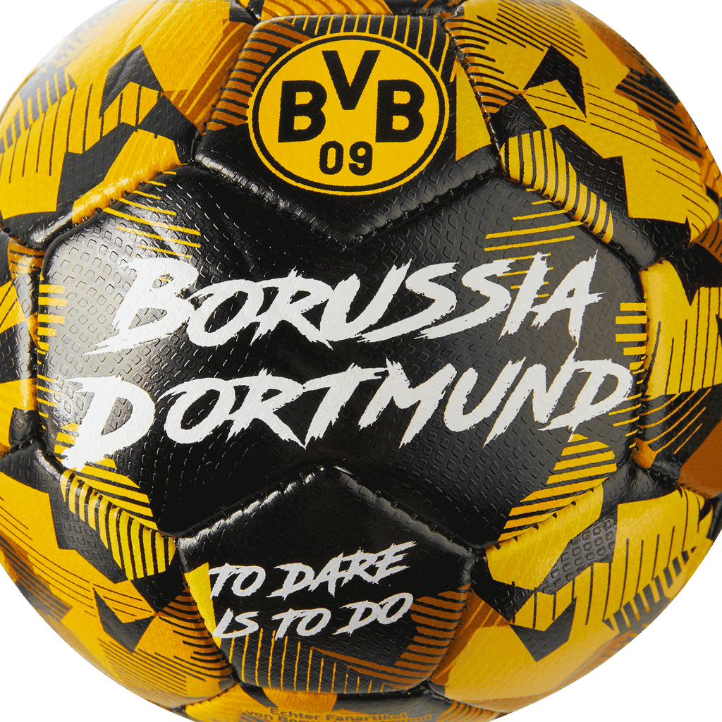BVB Ball Spirit in Größe 1 mit schwarzgelbem Design, BVB-Logo und Borussia Dortmund Schriftzug, ideal als Fanartikel und für den Fußball.