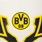 Pallone da calcio nei colori nero e giallo con il logo del BVB, taglia 5, ideale per i tifosi del Borussia Dortmund.
