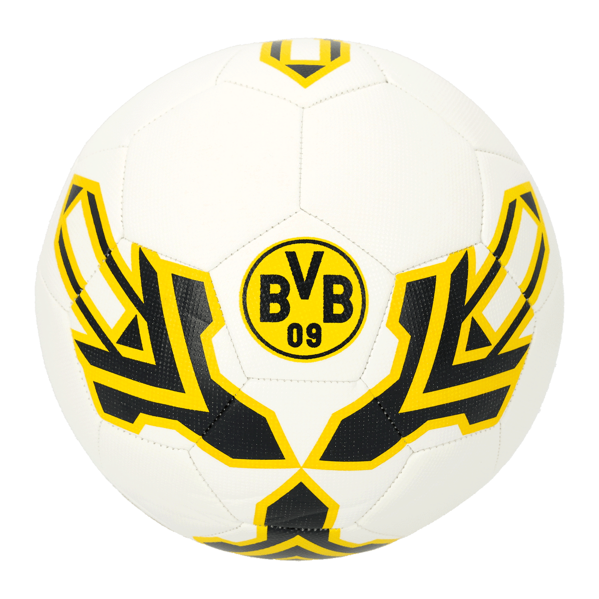 Pallone da calcio taglia 5 con un caratteristico design nero e giallo e il logo del BVB, ideale per i tifosi del Borussia Dortmund.