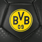 Black-and-yellow soccer ball with the BVB logo and a neon design, suitable as a fan item or training ball in size 5.