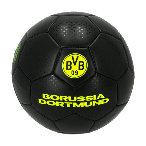 Schwarzer BVB-Fußball mit gelbem Borussia Dortmund-Logo und Schriftzug, Größe 5, ideal für Fußballfans.