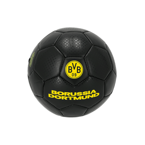 Mini-ballon de football noir du BVB, orné d'un logo BVB aux couleurs fluo et de l'inscription « Borussia Dortmund », idéal pour les supporters et les passionnés de football.