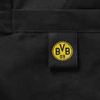 Sac en coton noir avec le logo jaune du BVB cousu dessus, idéal pour les supporters du Borussia Dortmund.