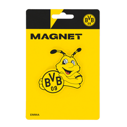 Iman del BVB en colores negro y amarillo con EMMA, la mascota del Borussia Dortmund, y el logotipo del BVB 09. Perfecto como artículo para aficionados o como decoración.