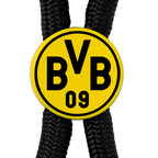 Porte-clés BVB avec un pendentif rond aux couleurs noir et jaune, arborant le logo du BVB et l'inscription « BVB 09 », fixé à un cordon noir.