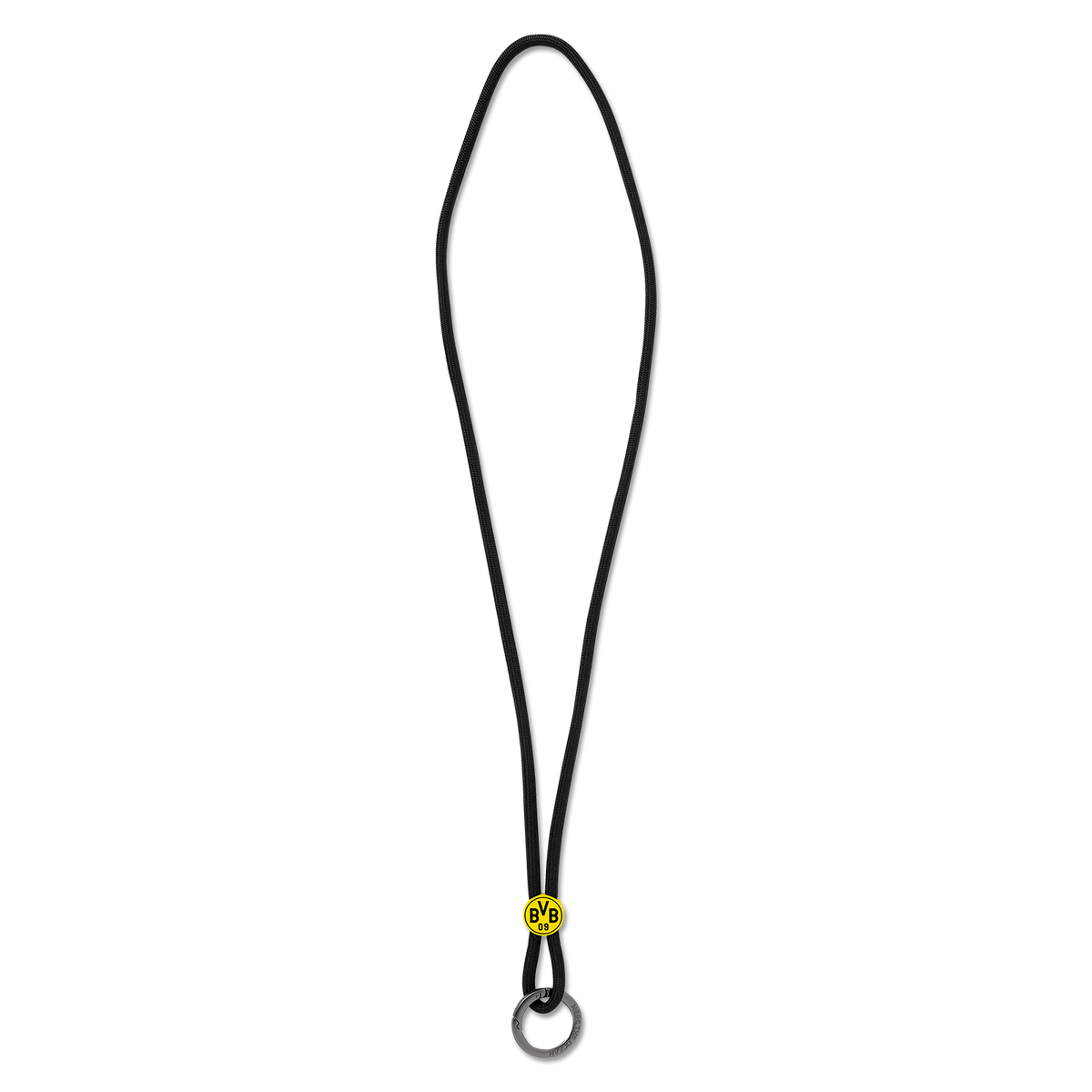 Black lanyard featuring the BVB design, with a yellow BVB emblem and a convenient keyring.