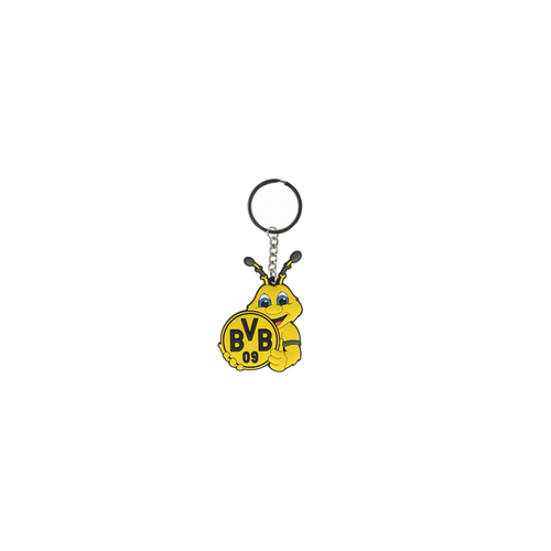 A yellow BVB keychain featuring the mascot EMMA and the BVB 09 logo. Perfect for Borussia Dortmund fans.