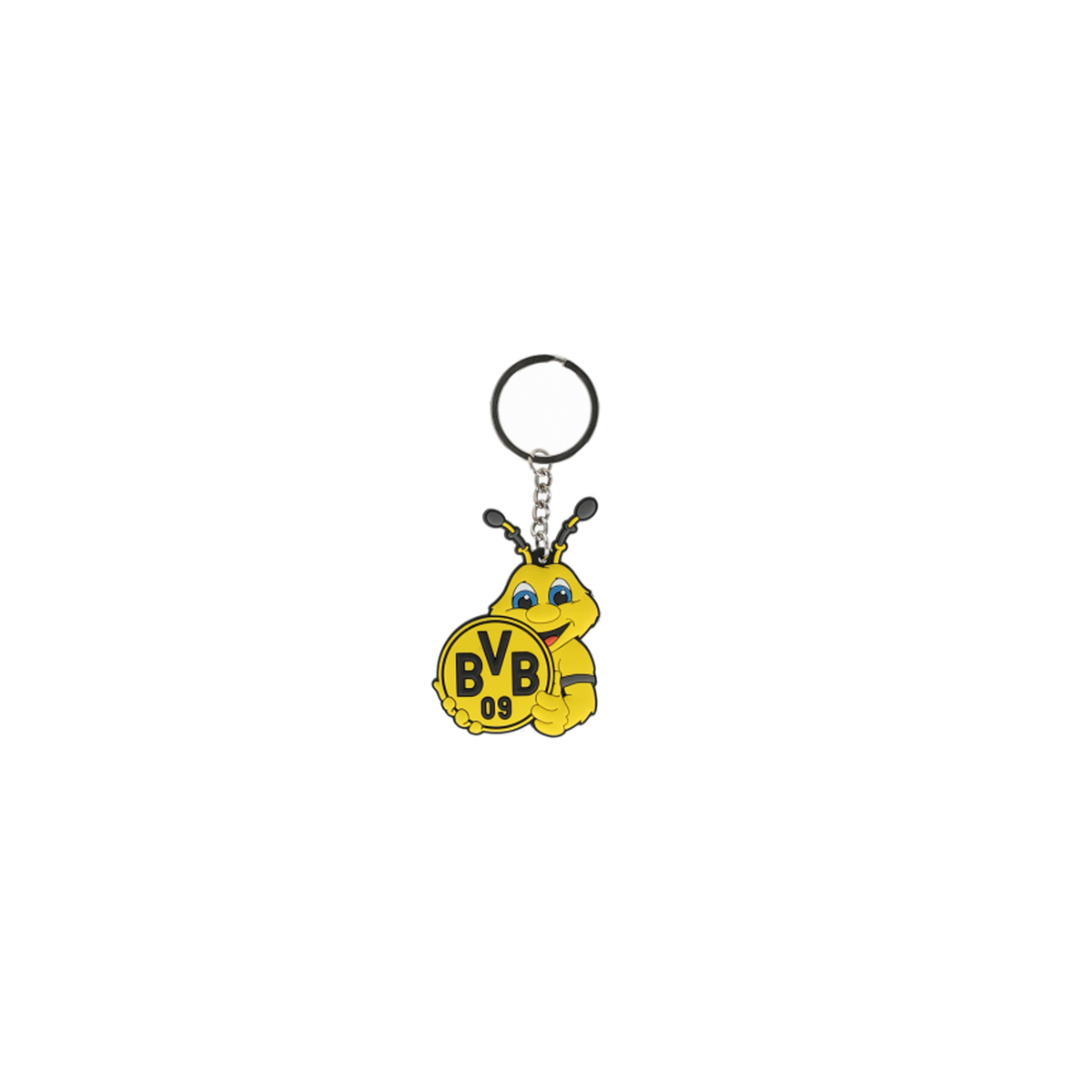 Un llavero amarillo del BVB con la mascota EMMA y el logotipo del BVB 09. Perfecto para los aficionados del Borussia Dortmund.