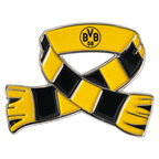 一枚多特蒙德队（Borussia Dortmund）的徽章，呈黑黄相间的围巾形状，中间印有BVB标志。