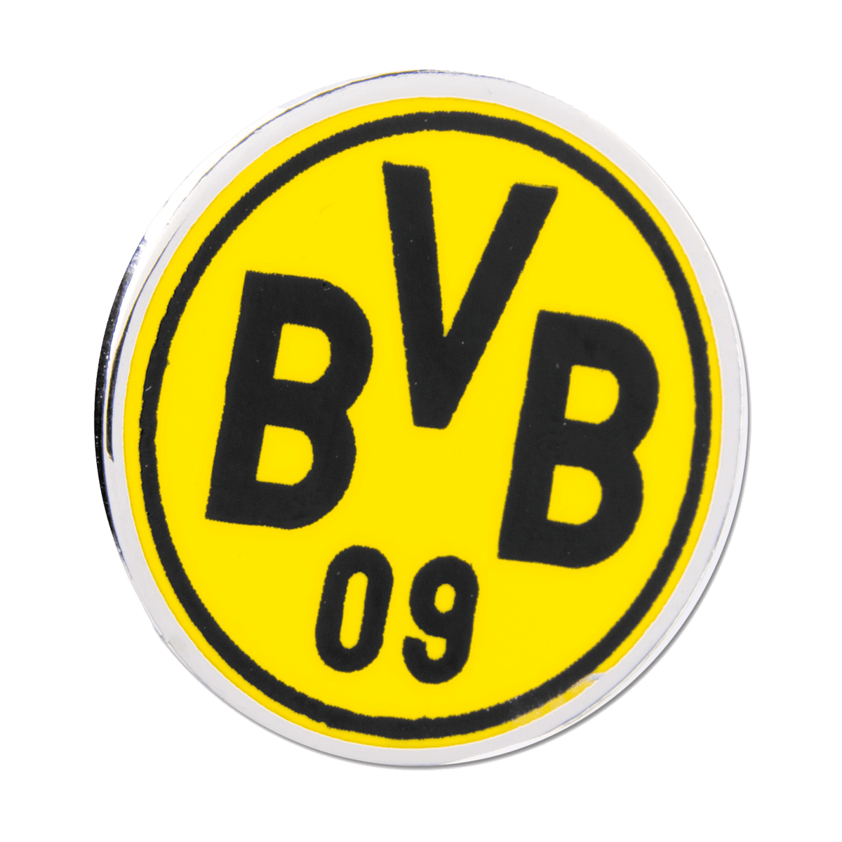 BVBの丸いエンブレムをあしらったファンピン。ブラックとイエローの配色で、BVBのロゴと「09」の数字が入っており、ボルシア・ドルトムントのファンに最適です。