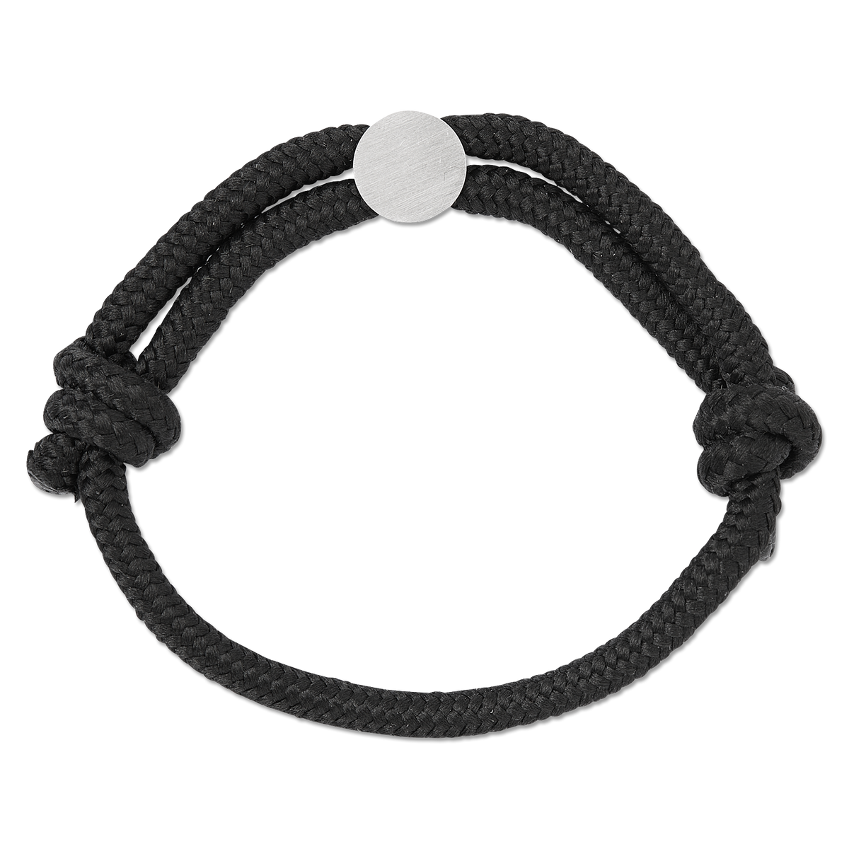 Schlichtes BVB-Armband in Schwarz mit rundem Silber-Einsatz, perfekt für Borussia Dortmund Fans geeignet.