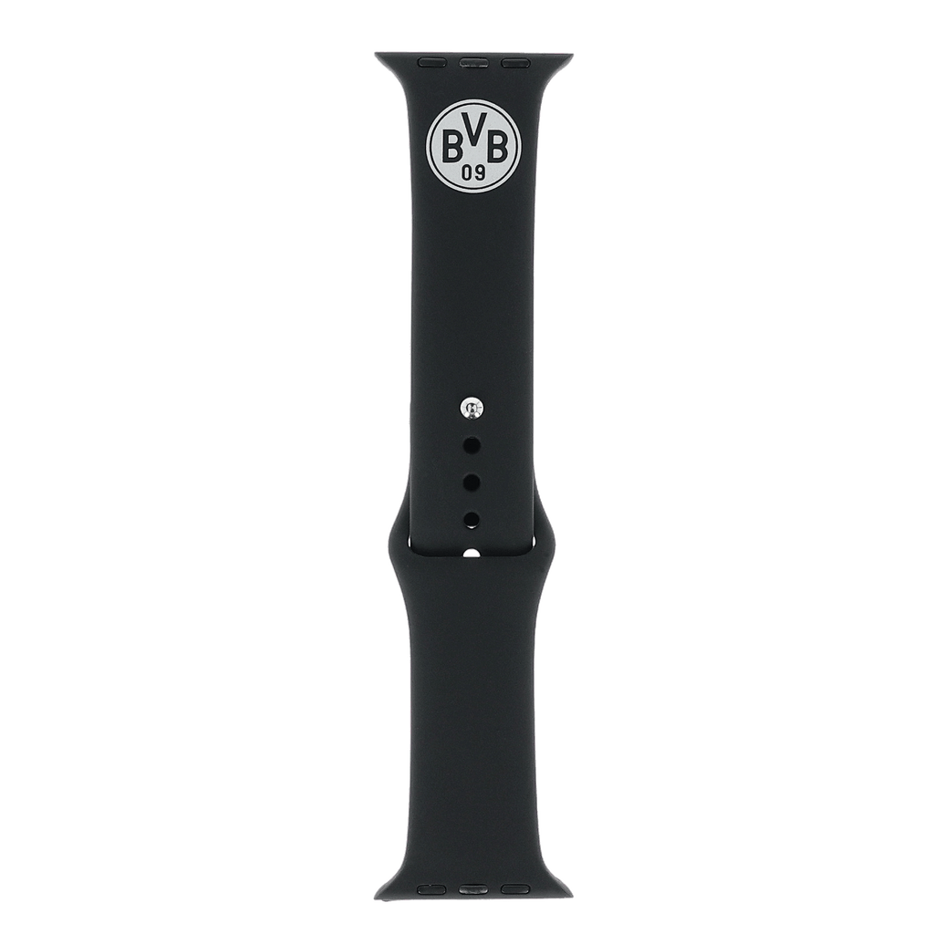 黑色Apple Watch表带，印有多特蒙德（BVB）队徽和“BVB 09”字样，是多特蒙德球迷的理想之选。