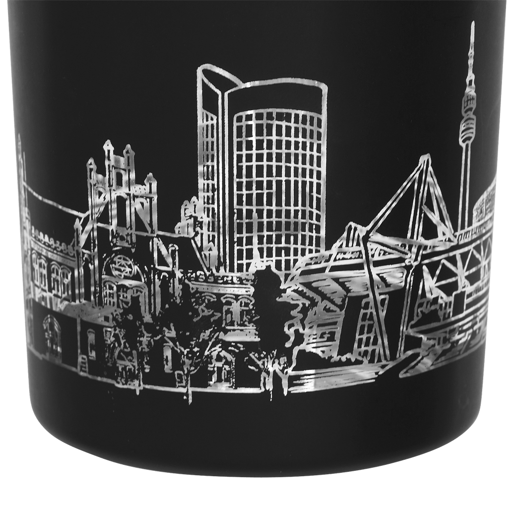 Schwarzes BVB-Windlicht mit Dortmund-Skyline, inklusive SIGNAL IDUNA PARK, perfekt als Fan-Dekoration oder Geschenk.