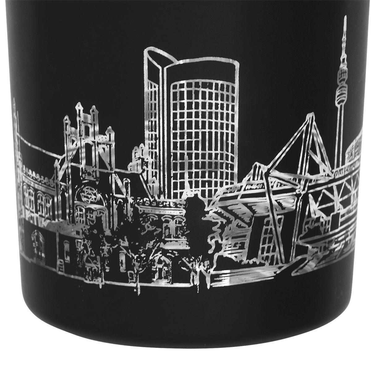 Schwarzes BVB-Windlicht mit Dortmund-Skyline, inklusive SIGNAL IDUNA PARK, perfekt als Fan-Dekoration oder Geschenk.