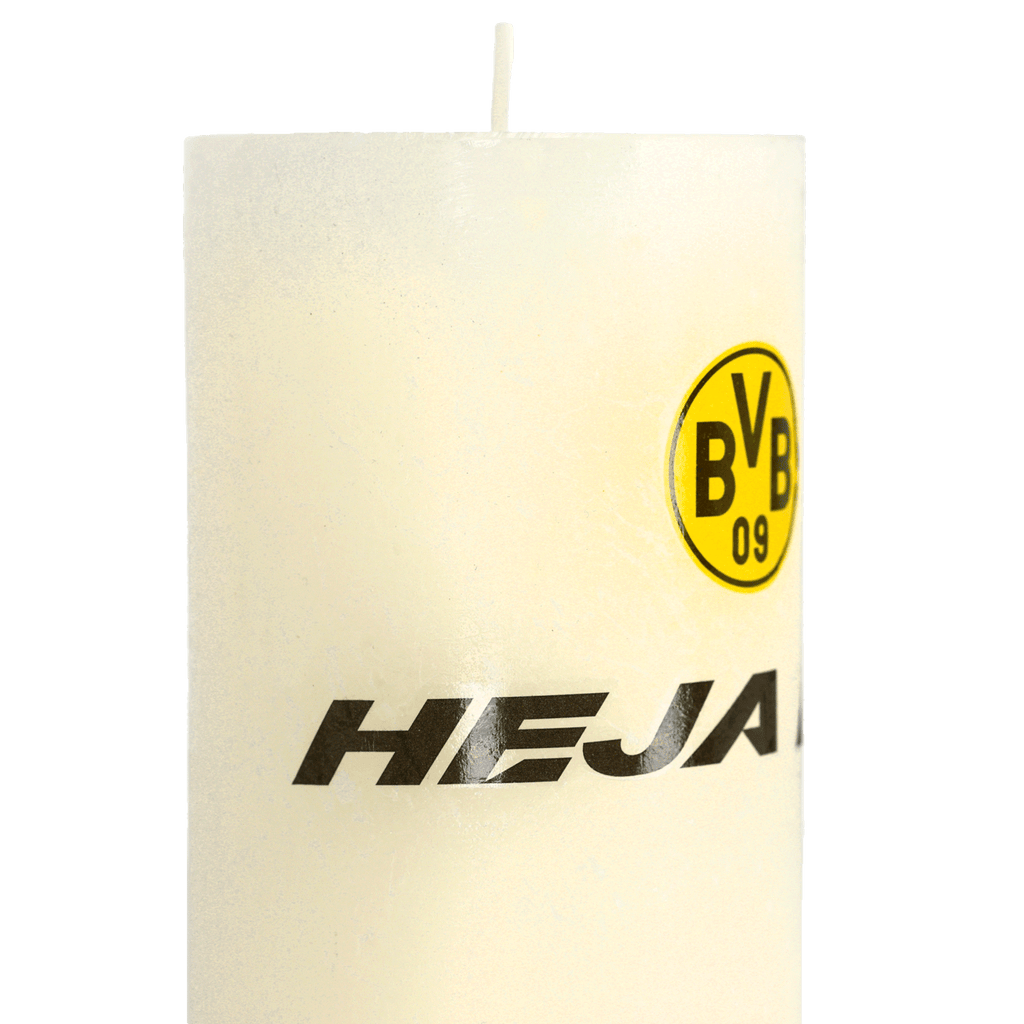 Vela blanca con el logotipo del BVB y la inscripción «HEJA», ideal como decoración para aficionados.