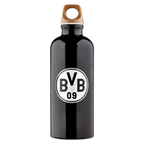Schwarze Trinkflasche von SIGG mit 0,6l Volumen und BVB 09-Logo. Perfekt für Fans von Borussia Dortmund.