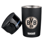 Tazza da caffè da asporto SIGG del BVB nera, con una capacità di 0,27 litri, logo del BVB in acciaio inossidabile e coperchio rimovibile: un accessorio pratico ed elegante per i tifosi.