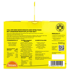Gelbe Verpackung des BVB Mantaplatten-Sets mit BVB-Logo und Zutaten für Currywurst, Pommes sowie Currygewürze, inspiriert vom SIGNAL IDUNA PARK Stadionerlebnis.