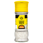 Gewürzmühle in der BVB Fanedition gefüllt mit Meer-Salz, schwarzgelbes Design mit BVB-Emblem und gelbem Deckel.