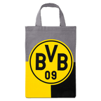 Bolsa de transporte del BVB en negro y amarillo, con un gran logotipo del BVB y asas grises: producto oficial para aficionados del Borussia Dortmund.