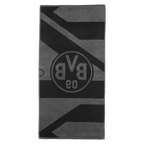 Toalla del BVB en gris y negro con un gran logotipo del BVB y un diseño geométrico, ideal como artículo para aficionados, medidas: 50 x 100 cm.