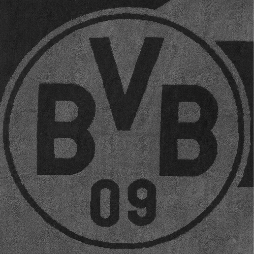 Grau-schwarzes BVB Badetuch mit großem BVB 09 Logo, ideal für Fans von Borussia Dortmund, Maße 70x180 cm.