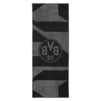 Asciugamano da bagno del BVB nei colori grigio e nero, con un grande stemma del BVB e un motivo geometrico; tessuto morbido, ideale per lo sport o la spiaggia.