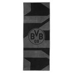 Asciugamano da bagno del BVB nei colori grigio e nero, 70x180 cm, con grande logo del BVB, ideale per i tifosi del Borussia Dortmund.