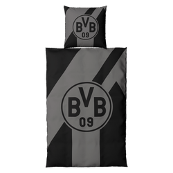 Parure de lit BVB gris foncé orné d'un grand logo BVB 09, composée d'une taie d'oreiller et d'une housse de couette au format 135 x 200 cm, idéale pour les supporters du Borussia Dortmund.
