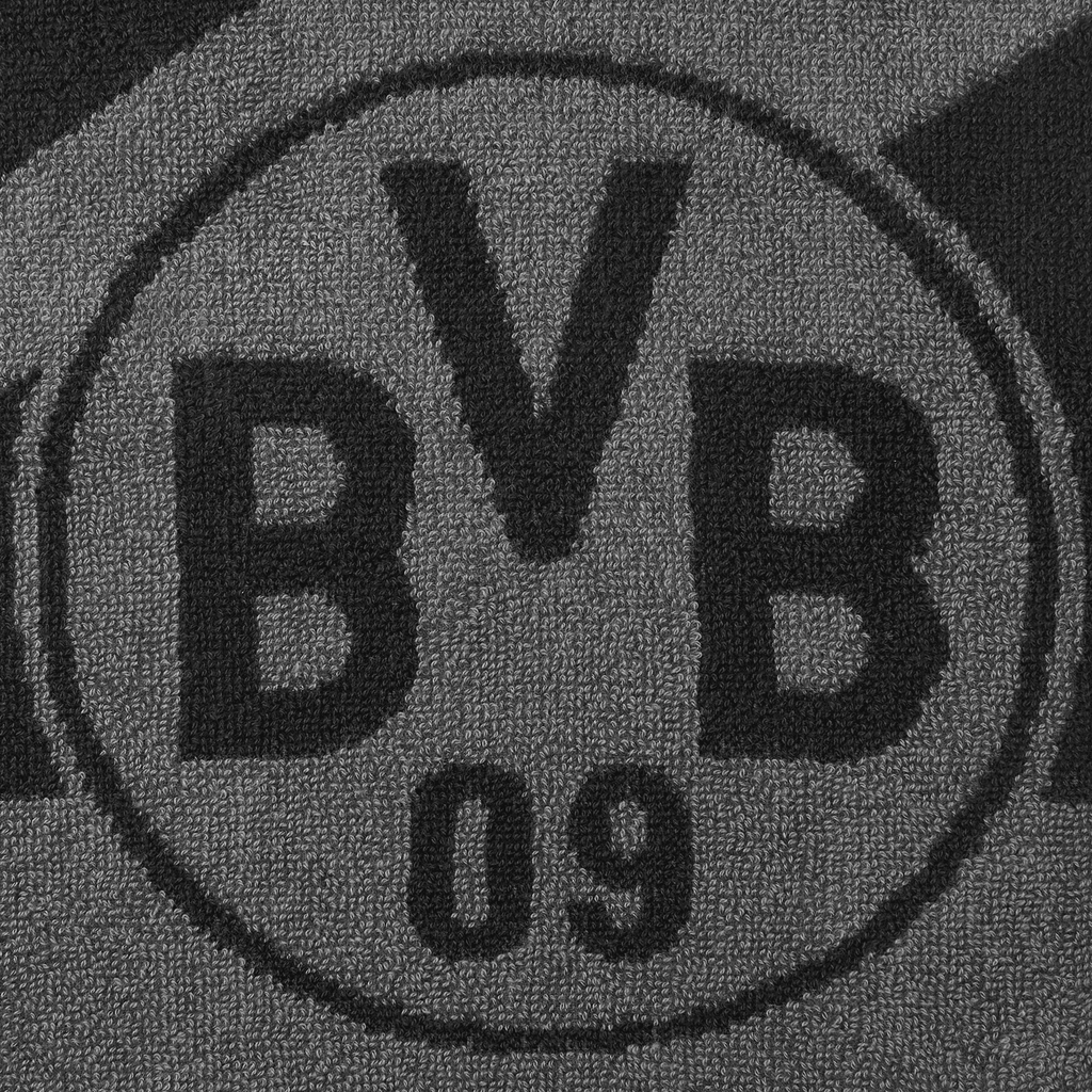 Set di due asciugamani da bagno per ospiti del BVB, di colore grigio-nero, con logo BVB e scritta “09” stampati, accessorio ideale per i tifosi del Borussia Dortmund.