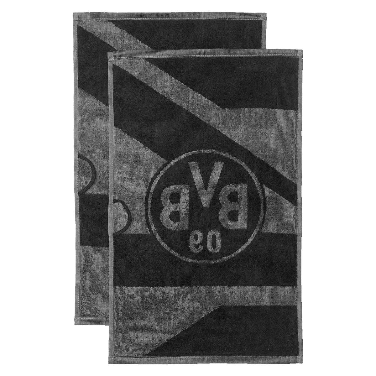 Set di asciugamani da ospite del BVB nei colori grigio e nero con l'elegante logo della squadra, perfetto per i tifosi del Borussia Dortmund.