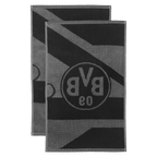 BVB guest towel set in gray and black with a stylish club logo, perfect for Borussia Dortmund fans.