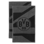 Set di due asciugamani da ospite del BVB nei colori grigio-nero, con il logo BVB-09 e un moderno motivo a righe. Ideali come gadget per i tifosi o come regalo.