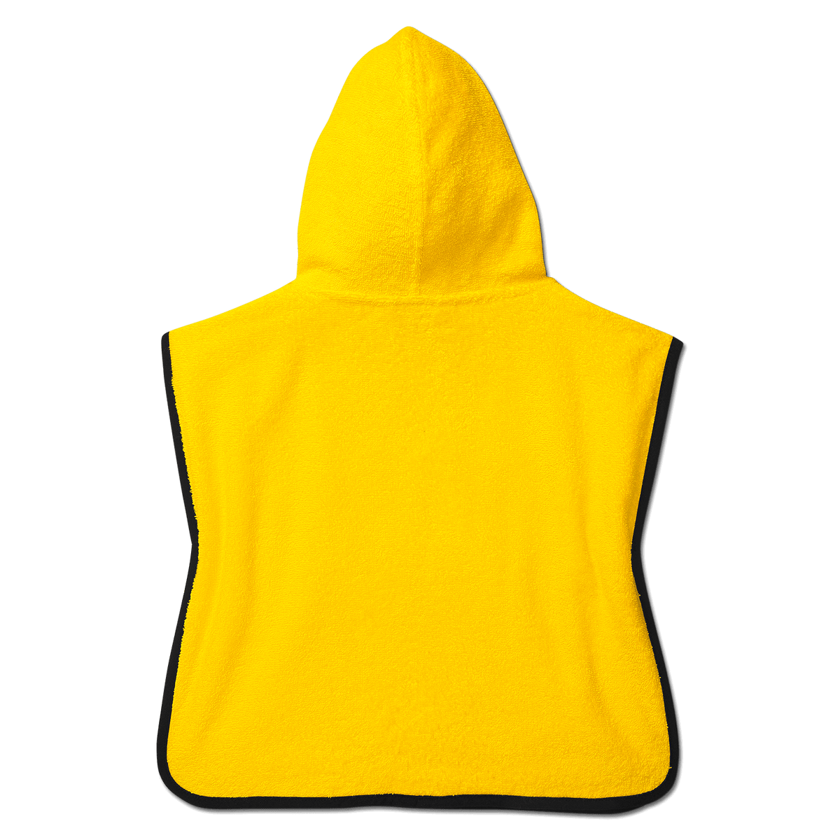 Schwarzgelber BVB-Badeponcho 'Emma' in 46 x 46 cm mit Kapuze, Rückansicht.