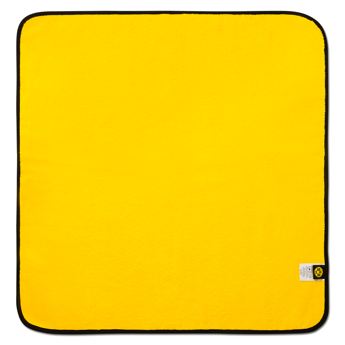 Foulard à capuche jaune du BVB avec bordure noire et logo EMMA, dimensions 75 x 75 cm, idéal pour les petits supporters du Borussia Dortmund.