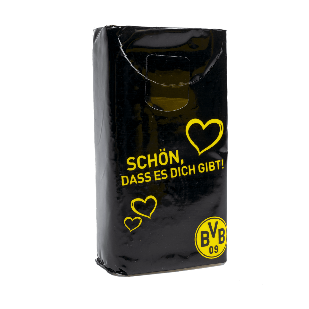 BVB tissues in a pack of 1, featuring a black-and-yellow heart design and the BVB logo—perfect for Borussia Dortmund fans.