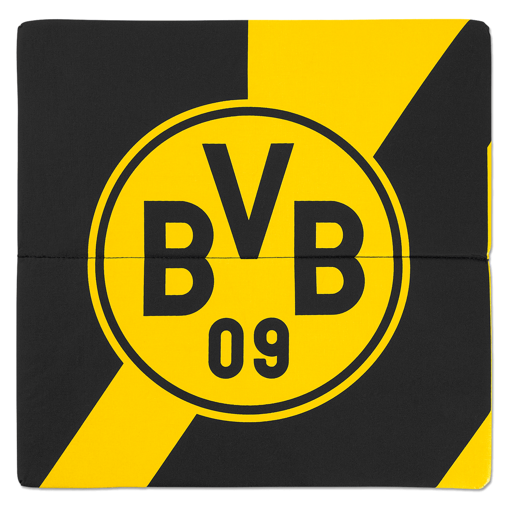 Le coussin de siège rabattable du stade du BVB, au design noir et jaune orné d'un grand logo du BVB, offre un confort optimal pour les sorties au stade et les événements.
