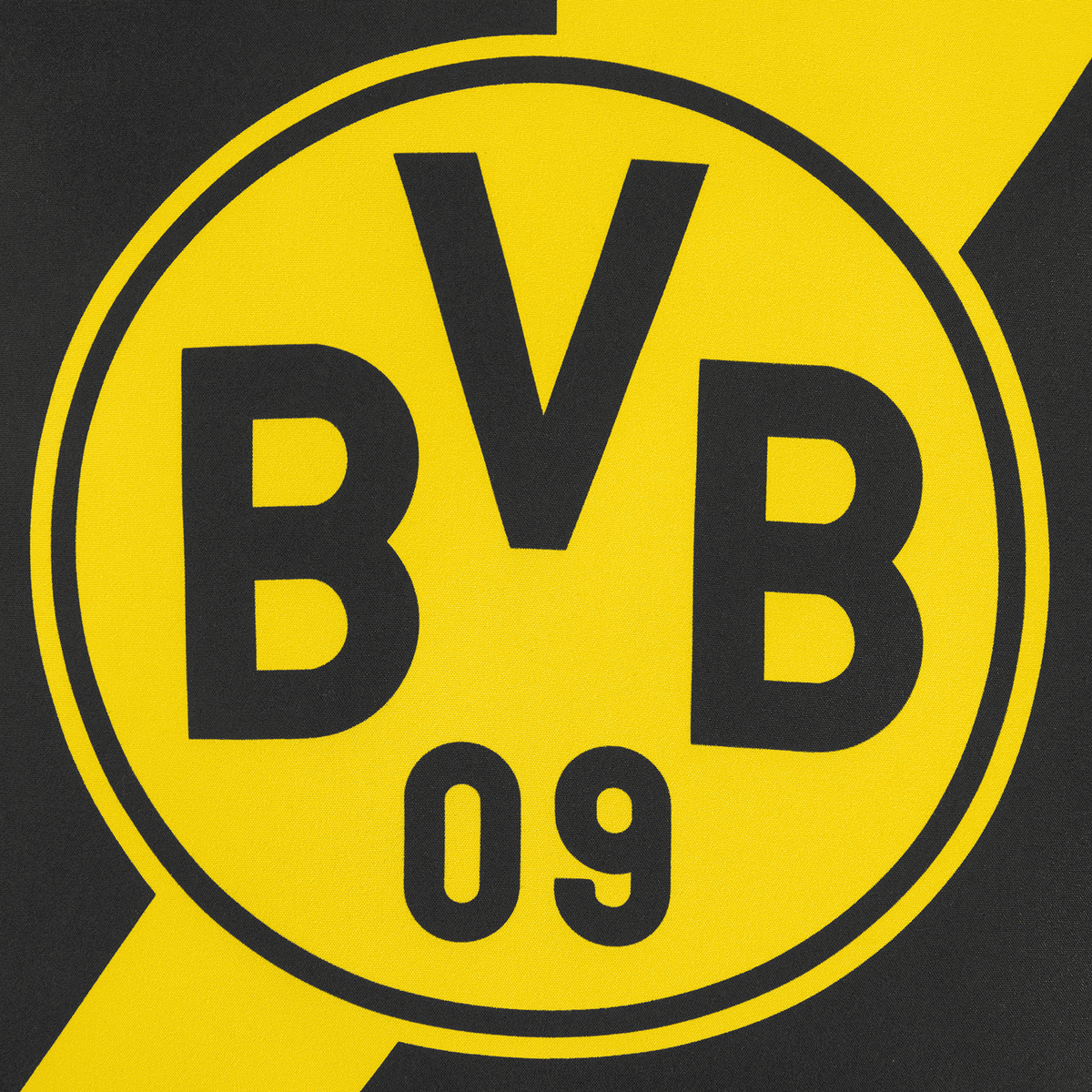 Schwarzes und gelbes BVB-Kissen mit prominentem BVB-Logo. Perfekt für Fans des Borussia Dortmund zur Dekoration und Unterstützung der schwarzgelben Mannschaft.