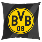 Cuscino del BVB nei colori nero e giallo con un grande logo BVB 09, ideale come gadget per i tifosi o come decorazione per la casa per gli appassionati del Borussia Dortmund.