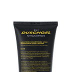 2-in-1 shower gel for skin and hair, official Borussia Dortmund fan merchandise, black-and-yellow tube with mild, skin-friendly properties.