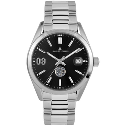 Elegante BVB Uhr von Jacques Lemans mit Metallband, schwarzem Ziffernblatt, Borussia Dortmund Logo und stilvollem Design für Fans.
