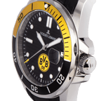 Stylish BVB watch by Jacques Lemans featuring a black-and-yellow design, a durable silicone strap, and a distinctive BVB logo on the dial.
