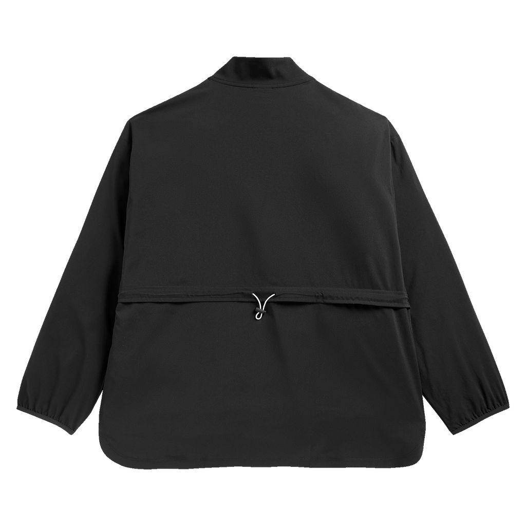 Vista posteriore della giacca BVB x PUMA Gym Woven Elastic da donna in nero, ideale per le attività sportive e il tempo libero.