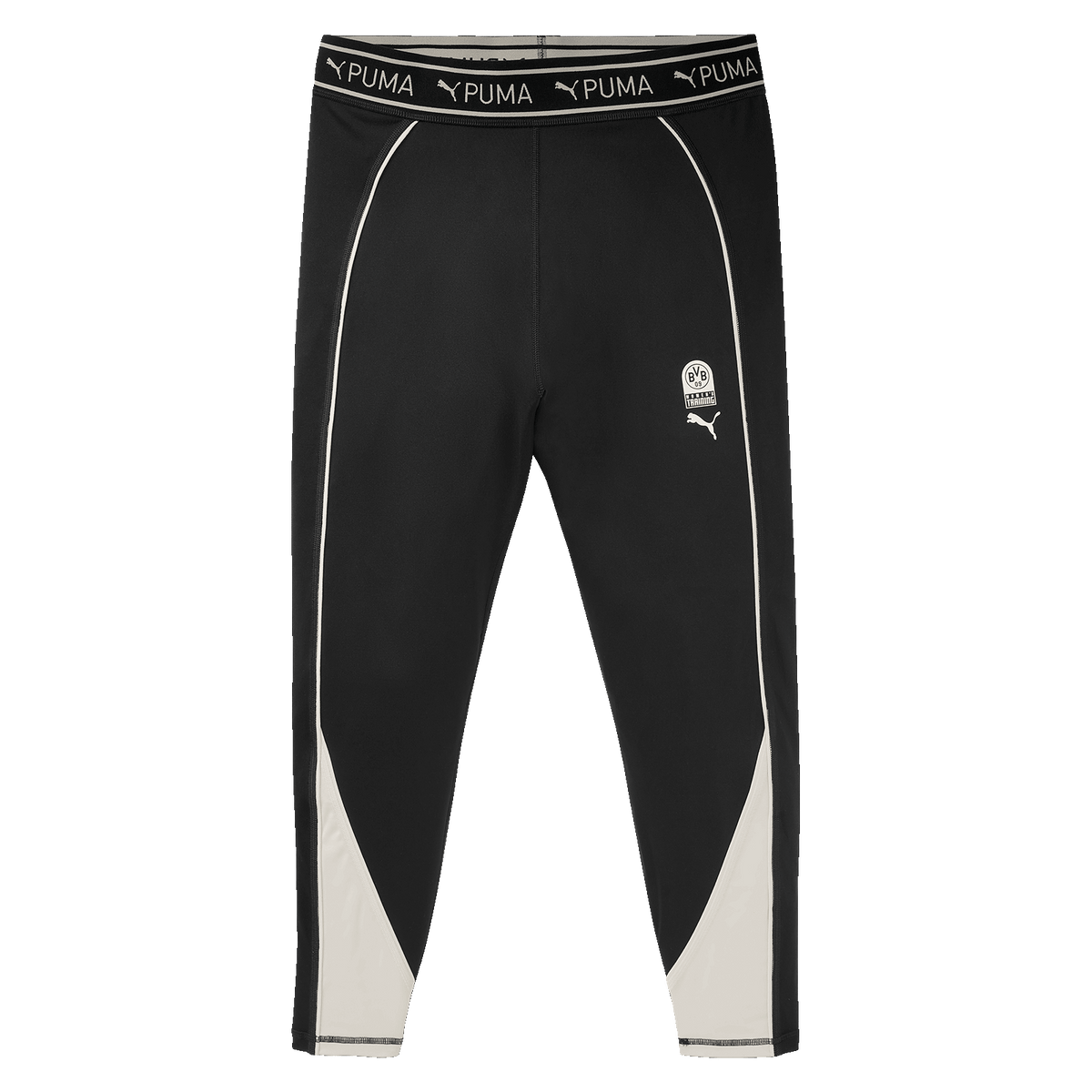 I pantaloni aderenti BVB x Puma Gym Train Strong 7/8 da donna, in bianco e nero, presentano il logo del BVB e quello di Puma sul davanti. Dal design sportivo, sono ideali per l’allenamento.