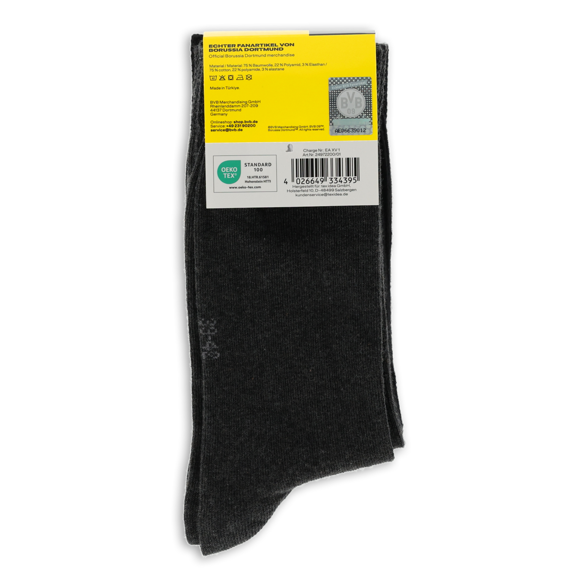 Offizielles BVB Socken 4er-Set in Schwarz, ideal für Fans von Borussia Dortmund.