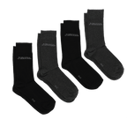 Das BVB-Socken-Set besteht aus vier Paar Socken in Schwarz und Grau mit dem Borussia Dortmund Schriftzug, perfekt für Fans im Alltag.