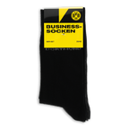 Set of 4 BVB business socks in black with a yellow packaging design and a black BVB logo. Perfect for Borussia Dortmund fans.