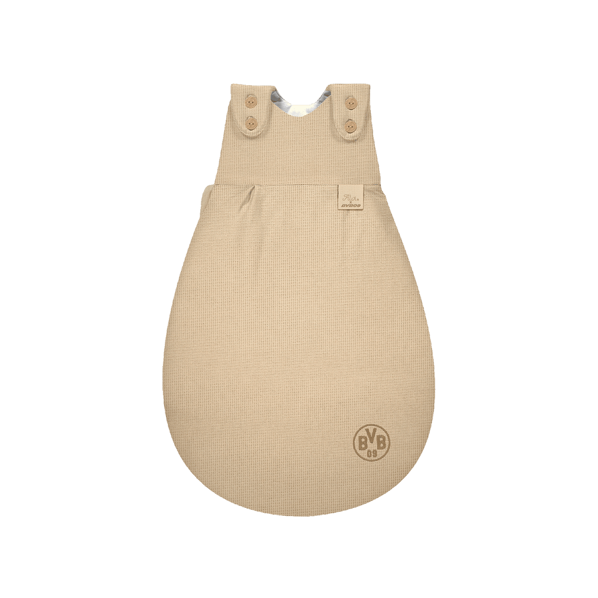 Morbido sacco nanna beige del BVB "Alvi Baby-Mäxchen" con logo del BVB, ideale per un sonno ristoratore del bambino.