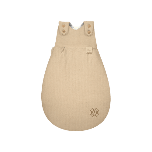 Weicher beiger BVB Babyschlafsack Alvi Baby-Mäxchen mit BVB-Logo, ideal für erholsamen Babyschlaf.