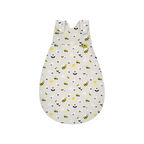 Saco de dormir «BVB Baby-Mäxchen» de Alvi Emma, gris con diseño de abejas en negro y amarillo y estampado floral, para bebés.
